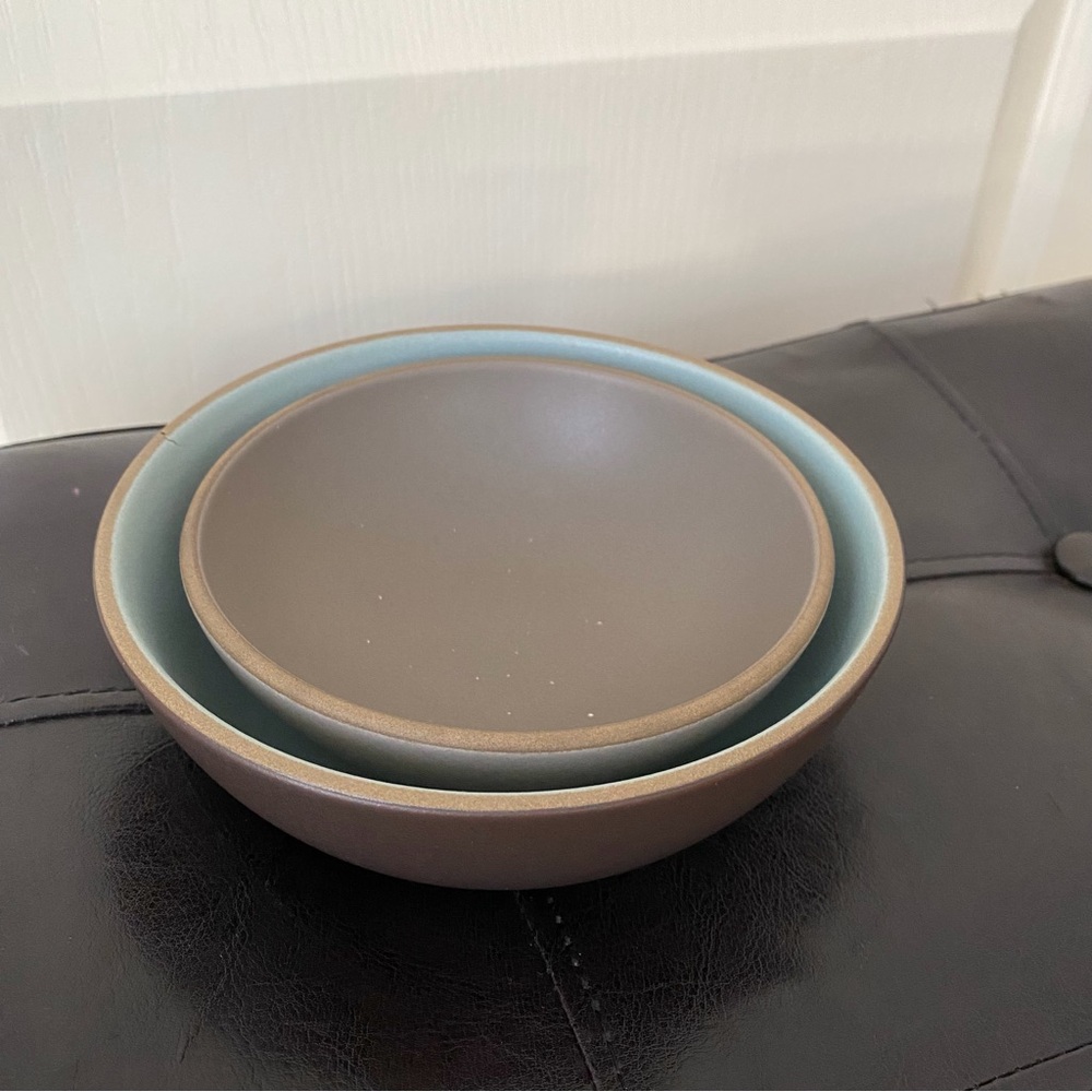 $82 Heath Ceramics Coupe 6.5" dia Brown Cereal Bowl & 5.5" dia Grey Dessert Bowl
